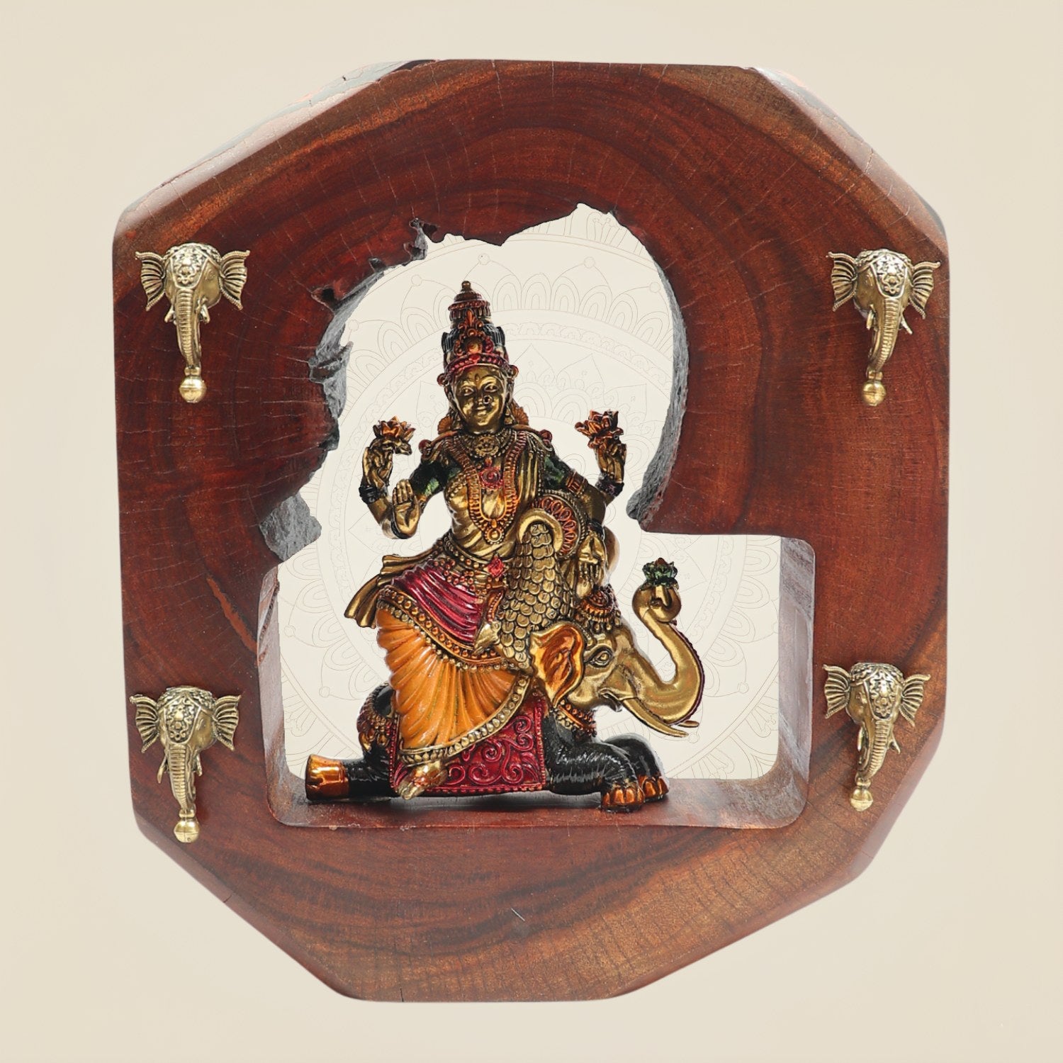 Lakshmi Maa with Elephant Wooden Frame 10.25"