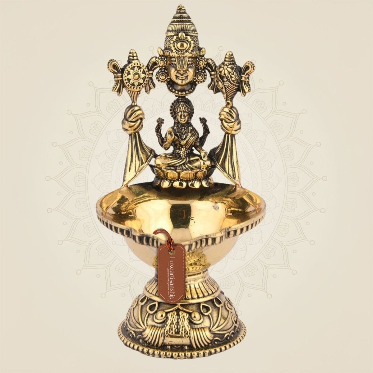 Balaji & Laxmi Brass Diya – 5.5" Handcrafted Artisan Oil Lamp Pooja Deepak for Temple - Luxeartisanship