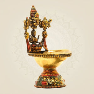 Balaji & Laxmi Brass Diya – 5.5" Handcrafted Artisan Oil Lamp Pooja Deepak for Temple - Luxeartisanship