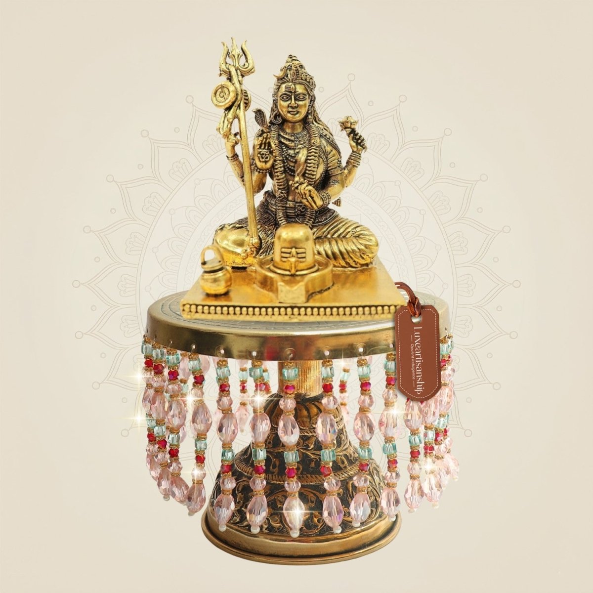Brass Ardhanarishwar Idol on Chowki with Shiva Lingam 8.25" - Luxeartisanship