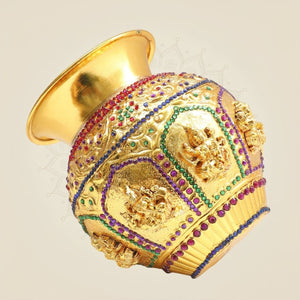 Brass Ashtalakshmi Brass Kalash with Jewellery Stone Work 6" - Luxeartisanship