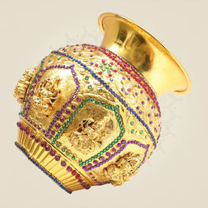 Brass Ashtalakshmi Brass Kalash with Jewellery Stone Work 6" - Luxeartisanship