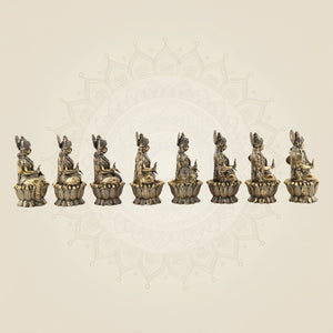 Brass 8 Goddess Statues with Lotus Base