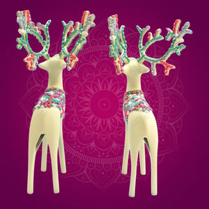 Brass Barasingha Deer Pair Figurine with Sparkling Jewellery Stones - Luxeartisanship
