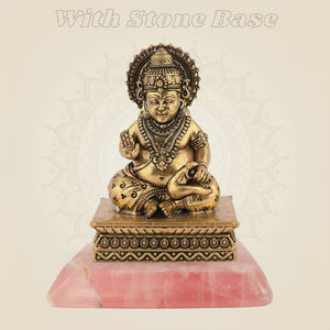 Brass Divine Gift Lord Kuber Idol on stone base