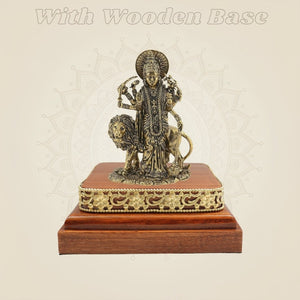 Brass Durga Idol on Wooden Base