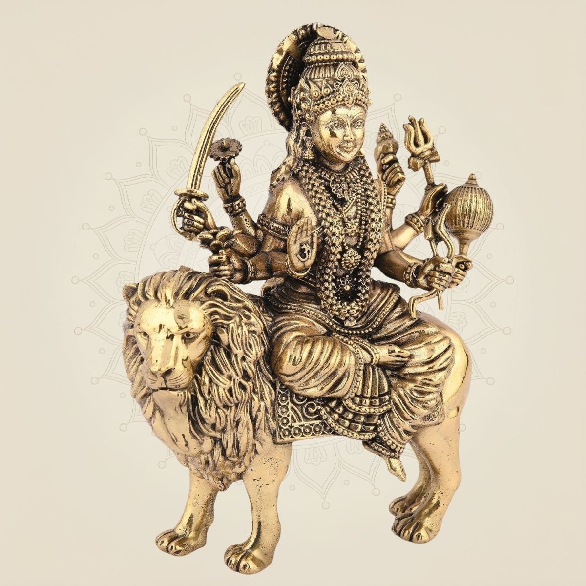 Brass Durga Idol on Lion – 6" Handcrafted Artisan for Goodness - Luxeartisanship