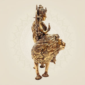 Brass Durga Mata Murti with Lion Base