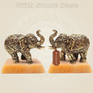Brass Elephant Pair of 2 with gemstone base