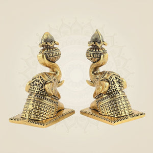 Brass Elephant Pair 4" - Handcrafted Pure Brass Decor Figurines (Set of 2) - Luxeartisanship