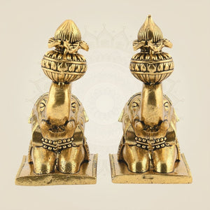Brass Elephant Pair 4" - Handcrafted Pure Brass Decor Figurines (Set of 2) - Luxeartisanship