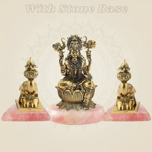 Brass Gajalakshmi with Elephants on Lotus Idol 5" Handmade Sculpture - Luxeartisanship