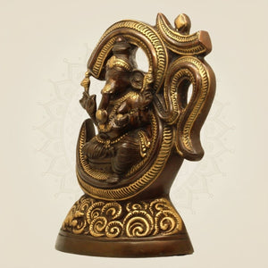Brass Ganesh Idol Seated in Om- Luxeartisanship