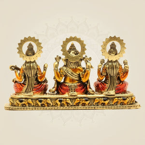 Brass Ganesh Lakshmi Saraswati Idol Set 4" - Luxeartisanship