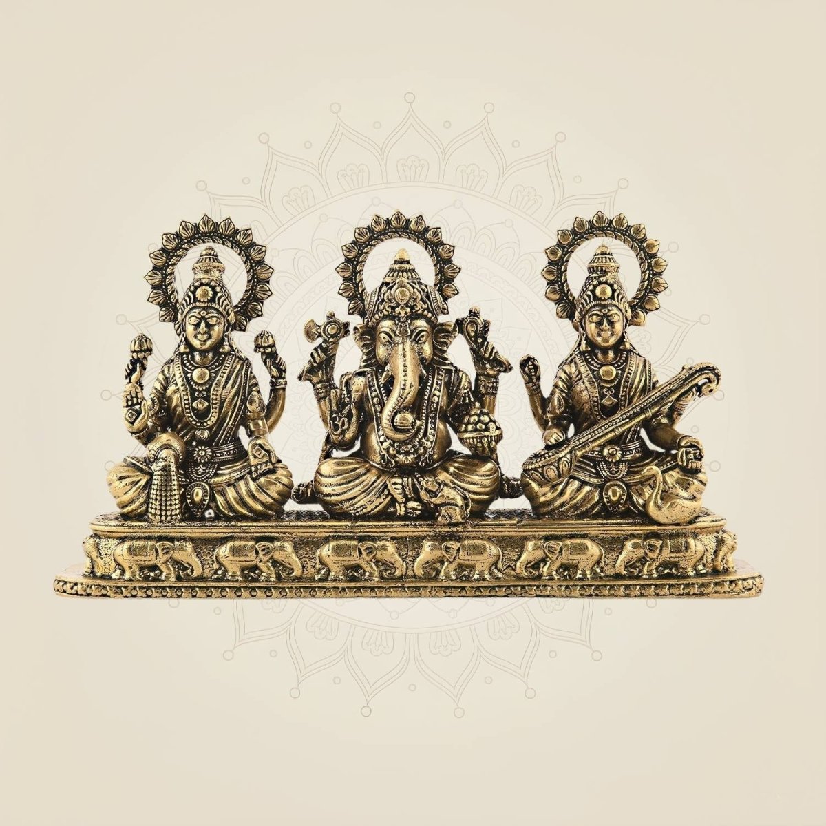 Brass Ganesh Lakshmi Saraswati Idol Set