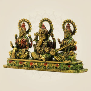 Brass Ganesh Lakshmi Saraswati Handmade Sculpture