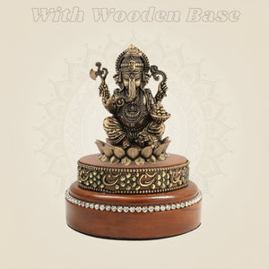 Brass Ganesh Murti 4" Showpiece on Wooden Base Display Accent - Luxeartisanship