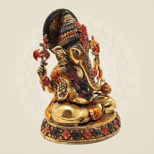 Brass Ganesha Idol 5.75" – Seated on Oval Base | Finely Handcrafted Art - Luxeartisanship