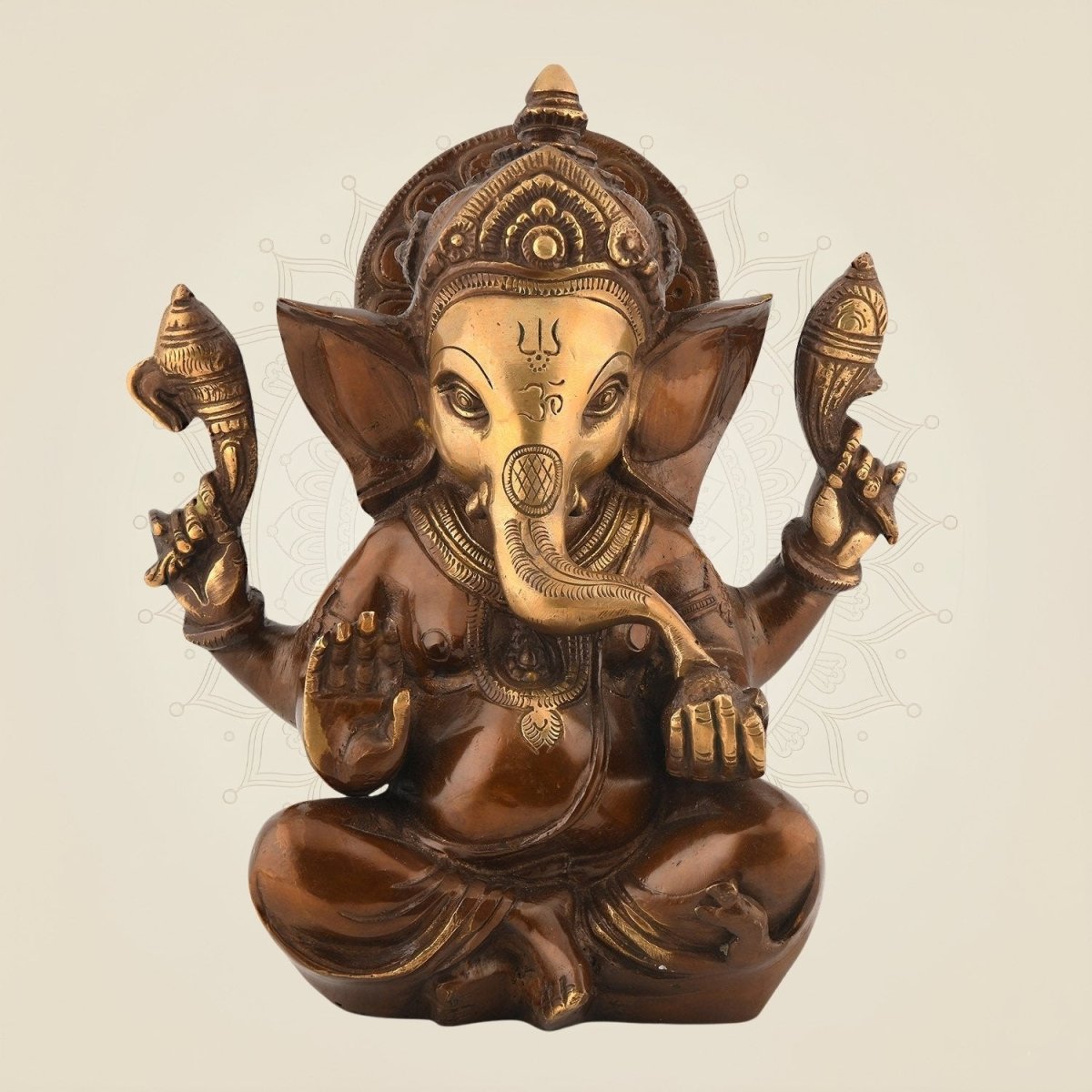 Brass Ganesha Idol Enjoying Modak 7.75"