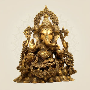 Brass Ganesha Idol – Handcrafted Decor for Mandir & Home 15.5" - Luxeartisanship