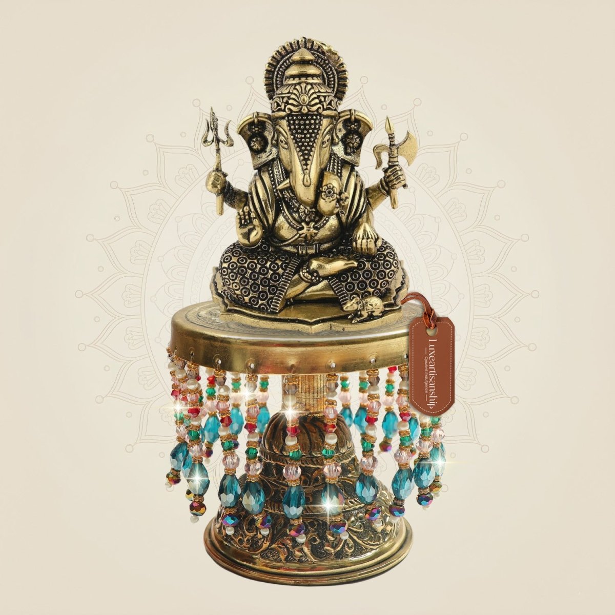Brass Ganesha Idol on Chowki 7.5"– Ganpati Murti for Decor & Gift - Luxeartisanship