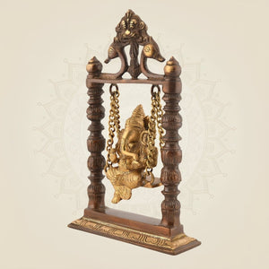 Brass Ganesha Idol on Swing 9"