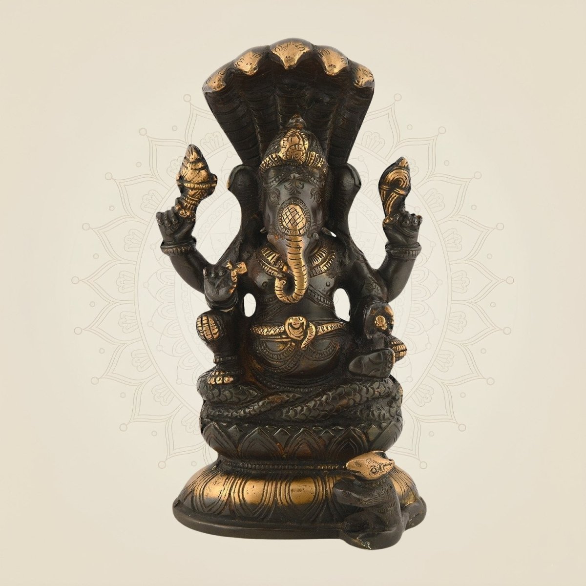 Brass Ganesha Idol Seated on Sheshnag
