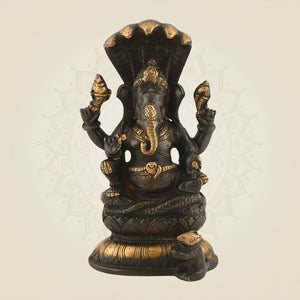 Brass Ganesha Idol Seated on Sheshnag
