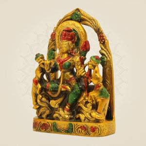 Goddess Lakshmi Brass Murti - Multicolor with Elephants