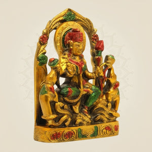 Goddess Lakshmi Brass Idol - Multicolor with Elephants