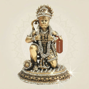 Brass Hanuman Idol with Sparkling Stone Work