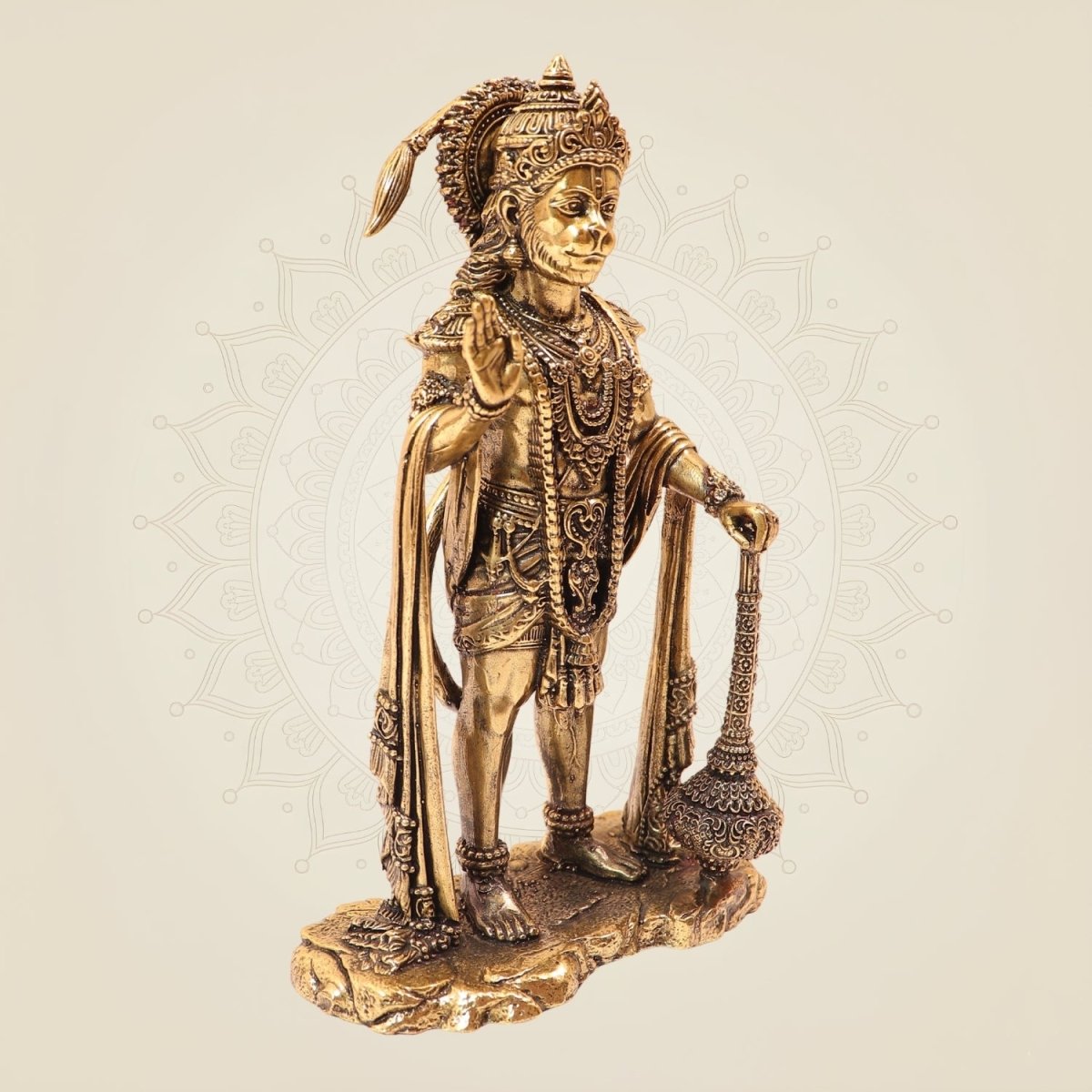Standing Brass Hanuman Idol with Gada for Home Temple