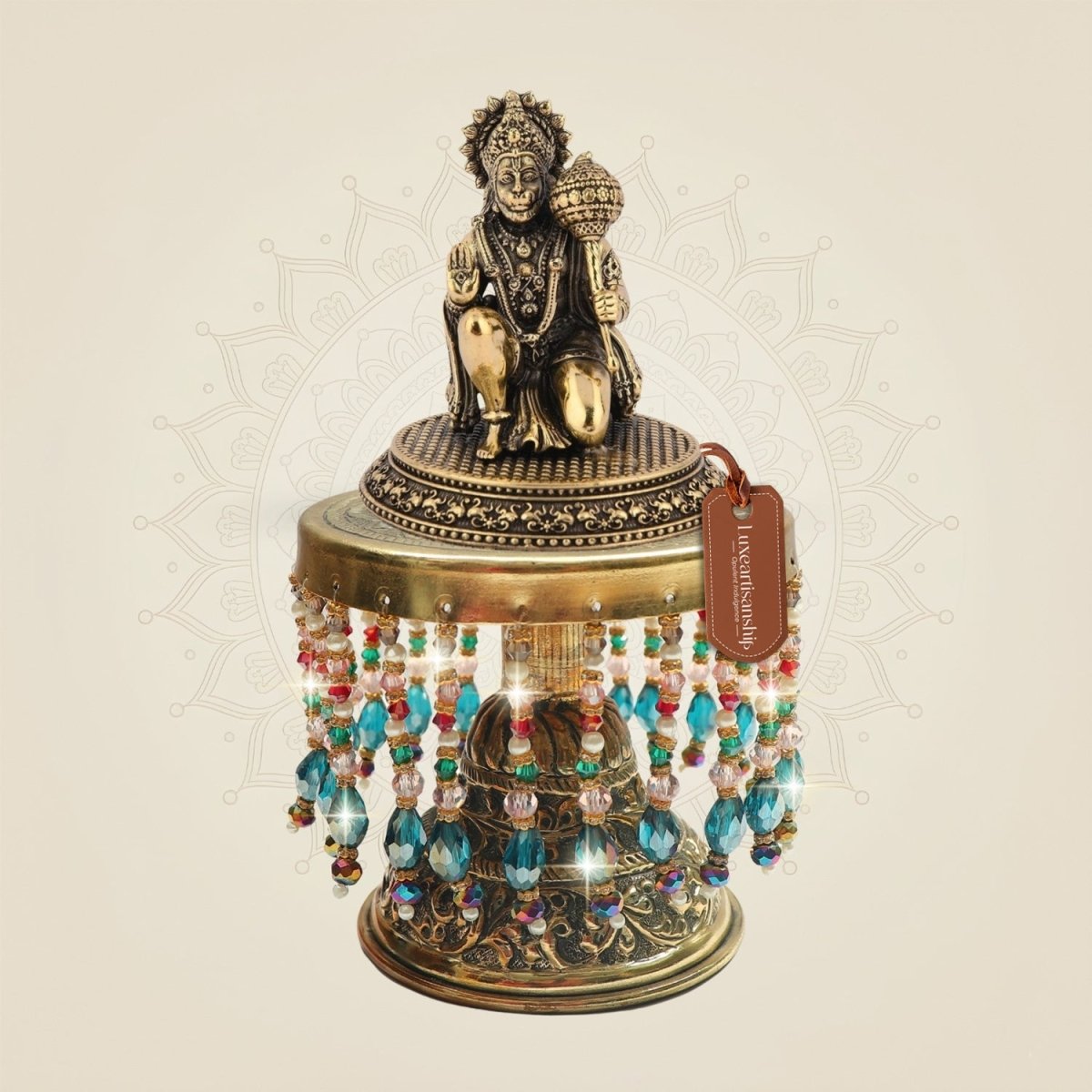 Brass Hanuman Murti Decorative Chowki Base statue 7" - Luxeartisanship