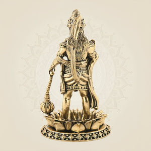 Brass Hanuman Standing on Lotus 4" – Superfine Carved Idol for Positivity - Luxeartisanship