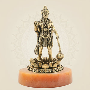 Brass Hanuman Standing on Lotus 4" – Superfine Carved Idol for Positivity - Luxeartisanship