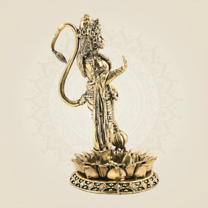 Brass Hanuman Standing on Lotus 4" – Superfine Carved Idol for Positivity - Luxeartisanship