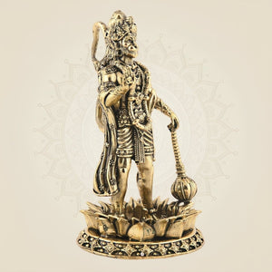 Brass Hanuman Standing on Lotus 4" – Superfine Carved Idol for Positivity - Luxeartisanship