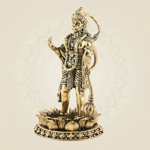 Brass Hanuman Standing on Lotus 4" – Superfine Carved Idol for Positivity - Luxeartisanship