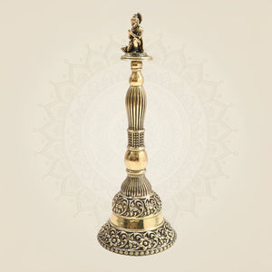 Brass Hanumanji Hand Bell Big Size with Auspicious Detailing 8" - Luxeartisanship
