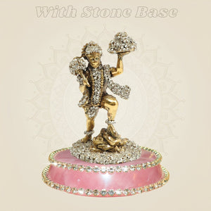 Brass Hanumanji Murti in Energetic Form with Sparkling Stone Work 4" - Luxeartisanship