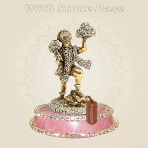 Brass Hanumanji Murti in Energetic Form with Sparkling Stone Work 4" - Luxeartisanship