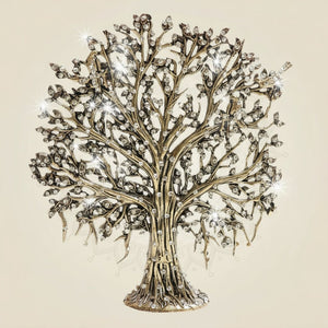 Brass Kalpavriksha Tree Idol with Elegant Rhinestone Detailing 6.25" - Luxeartisanship