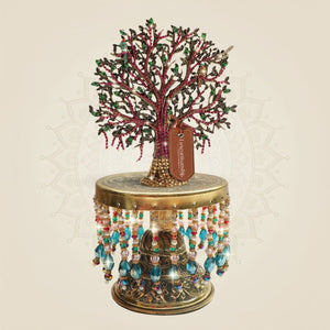 Brass Kalpavriksha Tree with Rhinestone Work on Chowki Decor 9.75" - Luxeartisanship