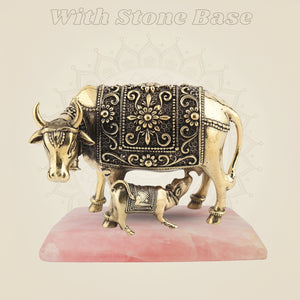 Brass Kamdhenu Cow Idol with Base
