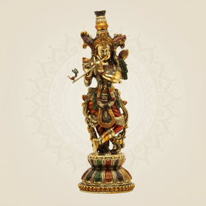 Brass Krishna Idol 8.75" – Handcrafted God Statue for Home Temple Decor - Luxeartisanship