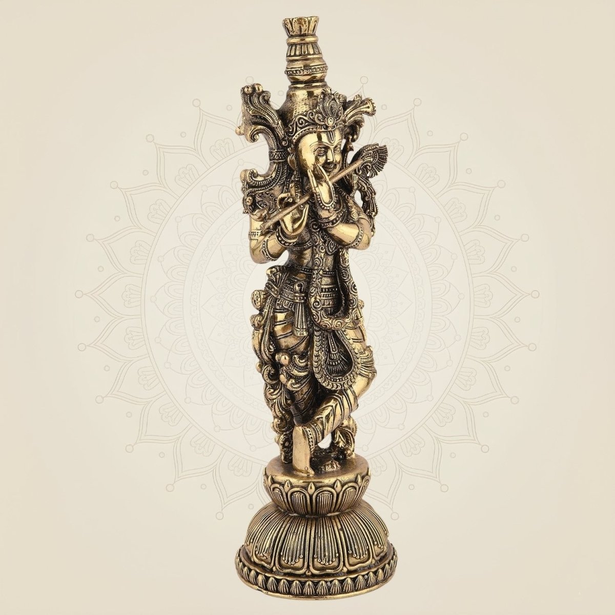 Brass Krishna Idol 8.75" – Handcrafted God Statue for Home Temple Decor - Luxeartisanship