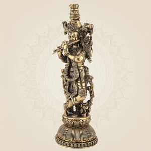 Brass Krishna Idol 8.75" – Handcrafted God Statue for Home Temple Decor - Luxeartisanship