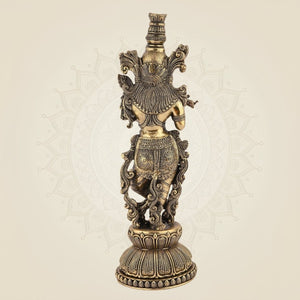 Brass Krishna Idol 8.75" – Handcrafted God Statue for Home Temple Decor - Luxeartisanship
