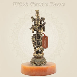 Brass Krishna Idol 8.75" – Handcrafted God Statue for Home Temple Decor - Luxeartisanship