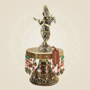Brass Krishna Murti with Peacock on Chowki 7.5"– Graceful Murti of Beauty - Luxeartisanship